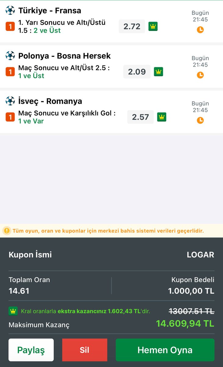 logarBahis's tweet photo. ✍️✍️

BOL ŞANSSS🔥🔥

DOSTLAR 20 DK VAR MAÇLARA, KAFA YORUP BİR KAÇ TANE KOMBİNE ÇIKARDIM...👋

GÜVEN ORTA...🫡

İSTEĞEN ARKADAŞLAR DEĞERLENDİREBİLİR...🙋

👽 https://t.co/3v2v5aZfHD