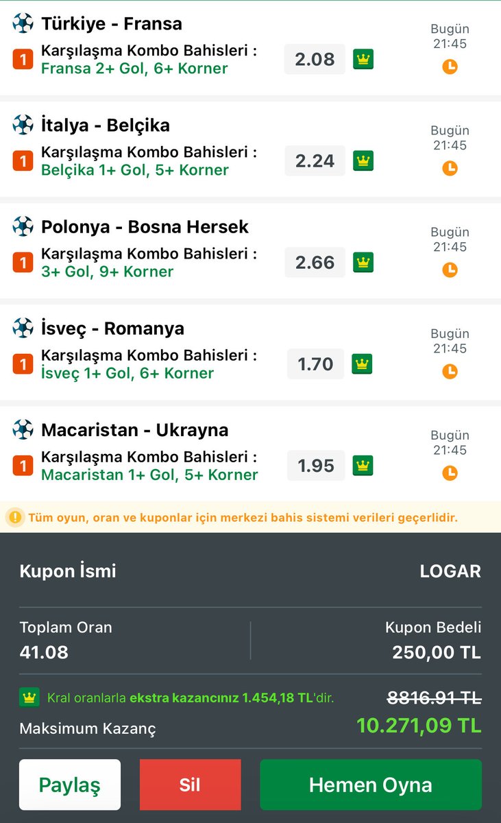 logarBahis's tweet photo. ✍️✍️

BOL ŞANSSS🔥🔥

DOSTLAR 20 DK VAR MAÇLARA, KAFA YORUP BİR KAÇ TANE KOMBİNE ÇIKARDIM...👋

GÜVEN ORTA...🫡

İSTEĞEN ARKADAŞLAR DEĞERLENDİREBİLİR...🙋

👽 https://t.co/3v2v5aZfHD