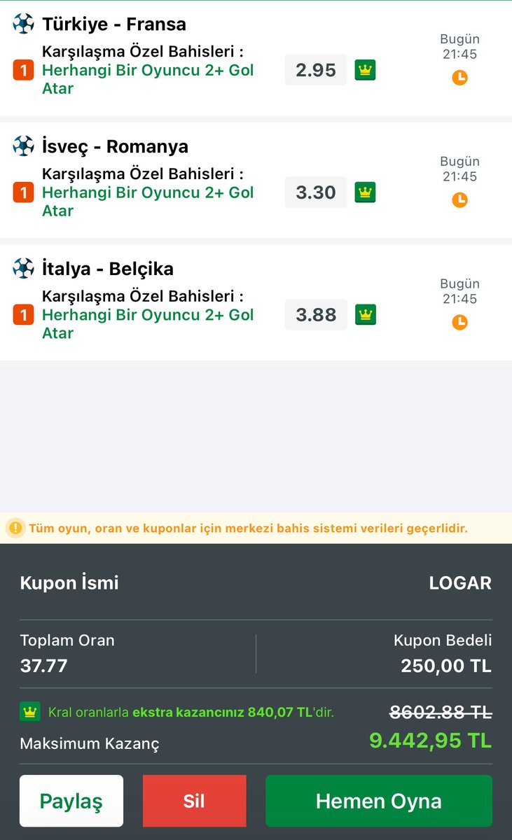 logarBahis's tweet photo. ✍️✍️

BOL ŞANSSS🔥🔥

DOSTLAR 20 DK VAR MAÇLARA, KAFA YORUP BİR KAÇ TANE KOMBİNE ÇIKARDIM...👋

GÜVEN ORTA...🫡

İSTEĞEN ARKADAŞLAR DEĞERLENDİREBİLİR...🙋

👽 https://t.co/3v2v5aZfHD