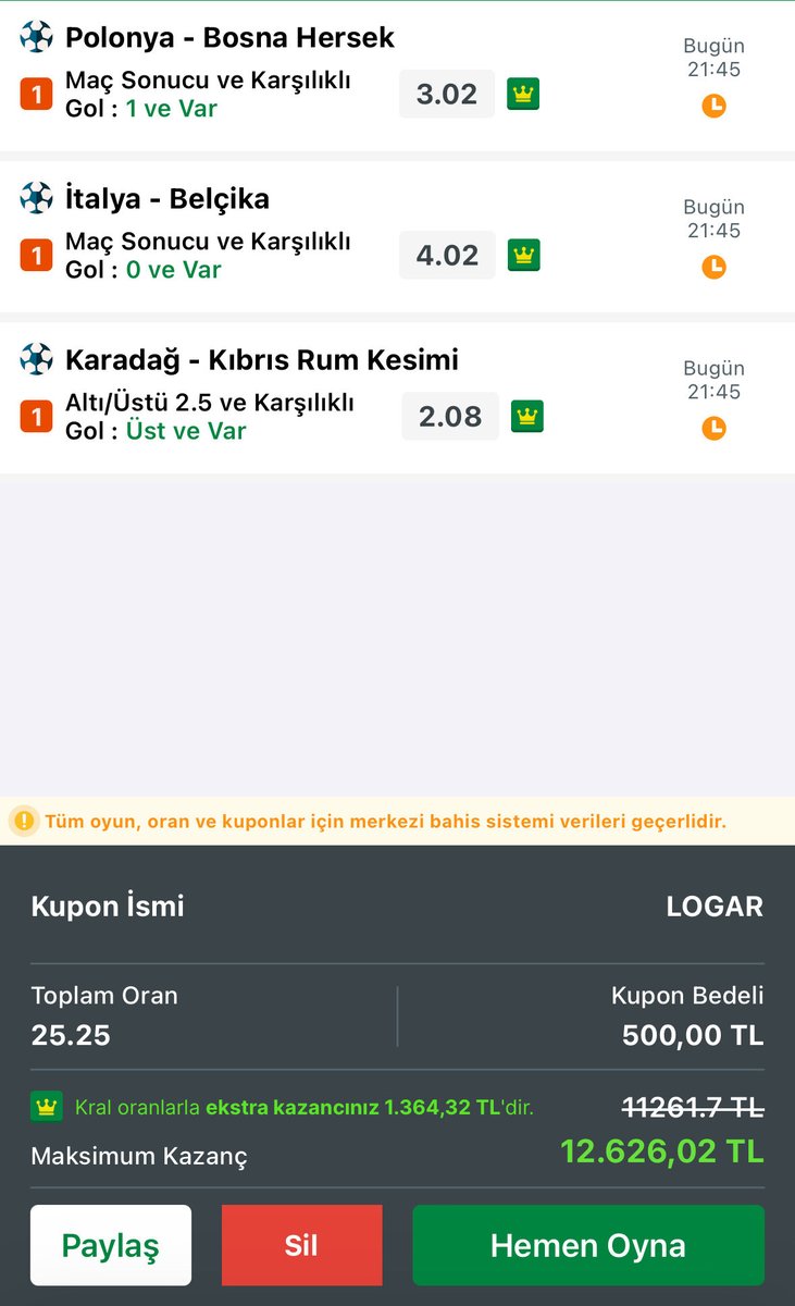 logarBahis's tweet photo. ✍️✍️

BOL ŞANSSS🔥🔥

DOSTLAR 20 DK VAR MAÇLARA, KAFA YORUP BİR KAÇ TANE KOMBİNE ÇIKARDIM...👋

GÜVEN ORTA...🫡

İSTEĞEN ARKADAŞLAR DEĞERLENDİREBİLİR...🙋

👽 https://t.co/3v2v5aZfHD