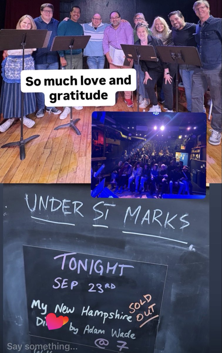 adamwade's tweet photo. Wednesday night, we held the fourth public staged reading of my two-act play, My New Hampshire Diner, in front of a sold-out audience at Under St. Marks Theater in New York City!

Our cast of readers was incredible. The audience was awesome! https://t.co/1uaoWzfsyW