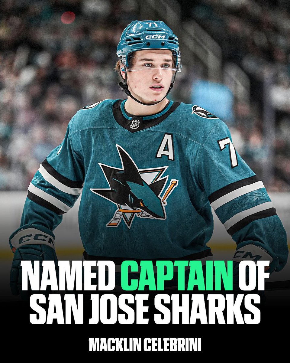 SportsCenter's tweet photo. WHAT A YEAR IT'S BEEN FOR CAPTAIN CELEBRINI 🦈

✅ 115 point season
✅ Silver medal
✅ 5-year, $94M contract
✅ Captain of the Sharks https://t.co/yrWNxJrwMF