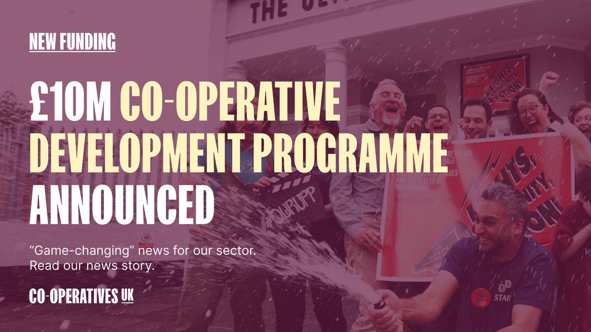 CooperativesUK's tweet photo. BIG, BIG NEWS! A new £10m Co-operative Development Programme has been announced for England. This is an absolute game-changer for our sector. 
 
The funding will help mayors and strategic authorities across England set up more co-operatives. 👇 https://t.co/YZdoHPXujs