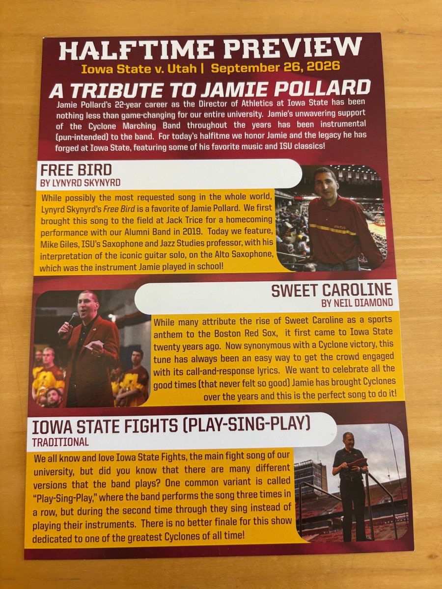 IASTATEAD's tweet photo. Just learned the @isucfvmb will be performing a tribute tomorrow at half-time. Can't wait to hear/watch it!  The marching band rocks! https://t.co/stKUG3JSUY
