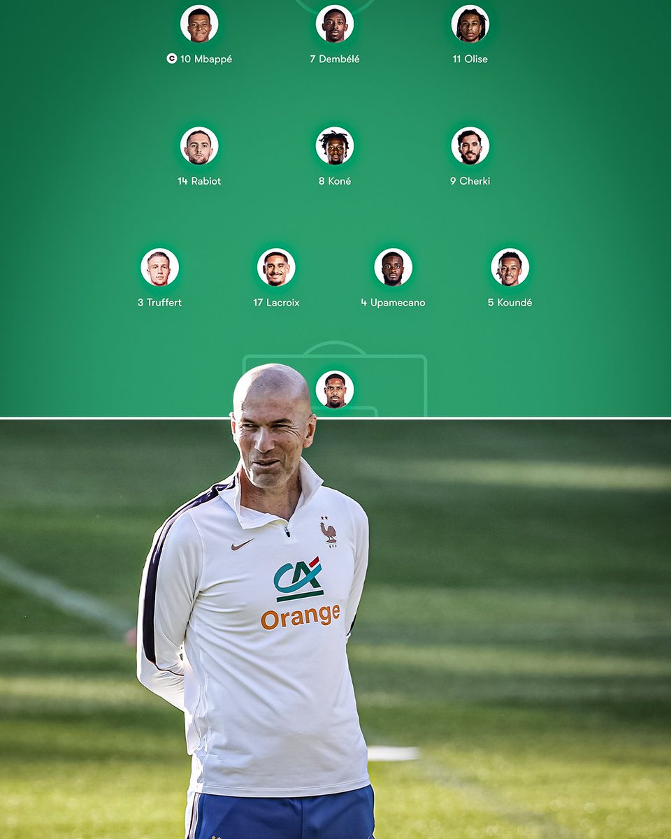 ESPNFC's tweet photo. Zinedine Zidane with his first France starting XI 🇫🇷 👀 https://t.co/m2dFmJsN7Z