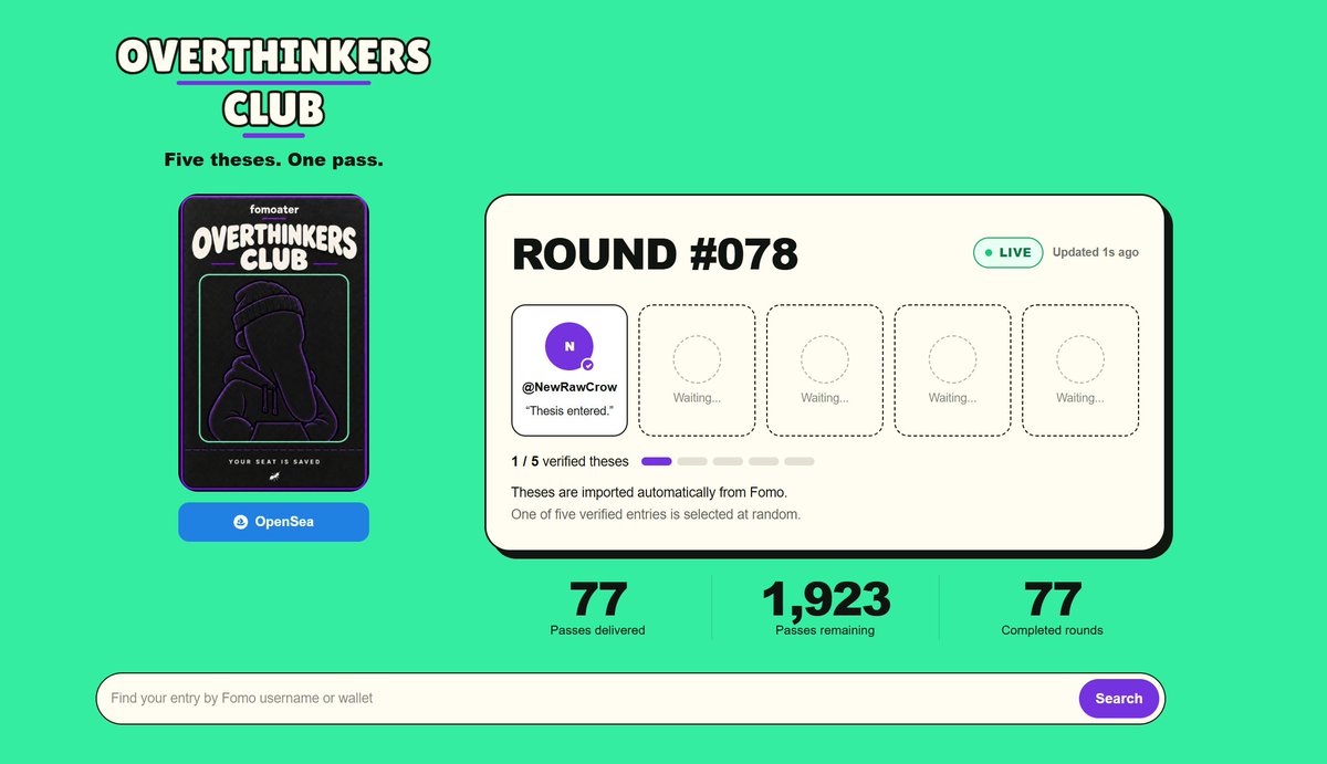 fomoater's tweet photo. 77 Fomoater Passes have reached their overthinkers. 👀

we’re reviewing all theses and processing the queue one by one.

every 5 verified theses → 1 random winner.
airdrops follow in order.

the club is filling up. thanks for your patience 🐜

FAQ: https://t.co/1nRXtJ9ZXl https://t.co/prPGsKKsll