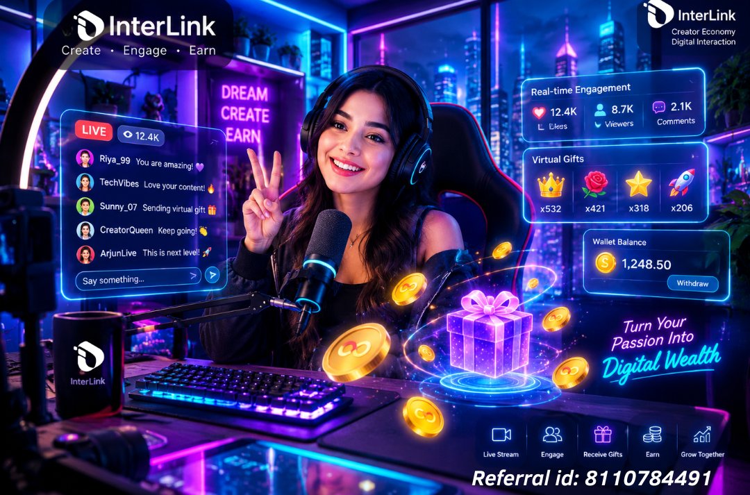 karamsravank's tweet photo. #InterLink  #itl #ITLG #ITLX #StreamerLife #CreatorEconomy #GrowTogether #EarnOnline

Goal-Oriented (Focused on Earning)
This option directly addresses the aspirational message "Turn Your Passion Into Digital Wealth" seen in the image.

Turn. Your. Passion. Into. Digital. Wealth. 💰✨

Ready to take your content creator journey to the next level? InterLink isn’t just about streaming; it's about building your economy. 🚀

From live interactions to receiving direct virtual gifts from your fans, we provide the tools you need to engage, create, and, most importantly, earn. See your wallet balance grow in real-time as you do what you love. 📈

Stop dreaming and start building. The future of content creation is here. 🚀

InterLink lets you create, engage, AND earn. Virtual gifts 🎁 and direct payments turn your live passion into real digital wealth. 💰 📈

Ready to monetize your streams?
🔗 Join now at: [InterLink Website Link] Use referral: 8110784491