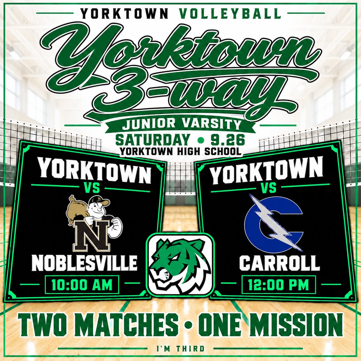 YVBTigers's tweet photo. Tomorrow JV 🐯's host Noblesville & Carroll in a 3-Way
📍 Yorktown High School
🕘 10am 🆚 Noblesville
🕛 12pm 🆚 Carroll
🎟️ https://t.co/snlnIZQBrC…
#ImThird
@YHSAthletics @YorktownHighSch @ytownstrength @ihsvca @IHSAA1 @IndianaPrepVB @CadeHamp10 https://t.co/PtAfv57kHz