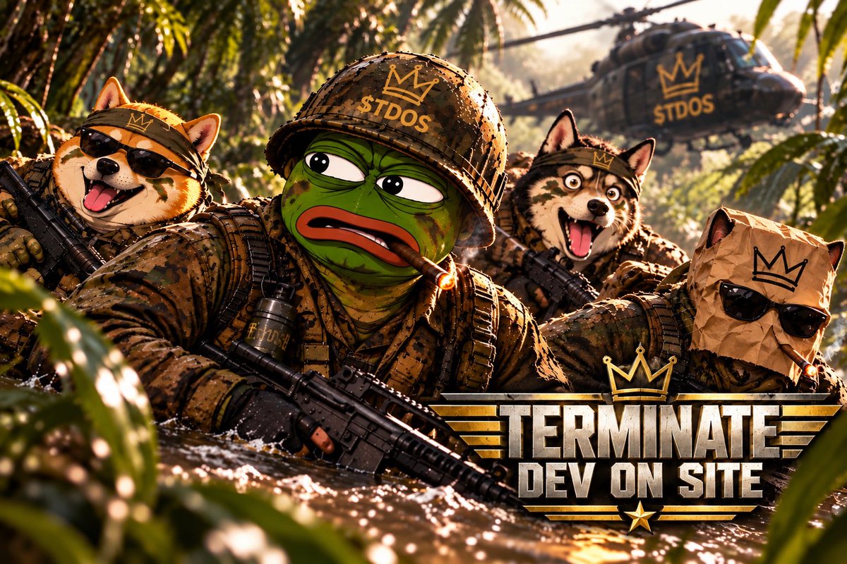 TERMINATE_DEV's tweet photo. Deep in the trenches. No shortcuts. No safe zones. 🪖🐸

$TDOS — TERMINATE DEV ON SITE.🔥

The trenches reward conviction. Buy what you believe in. Hold what you came for. 👑

CA: CP75nmRQ5UqMgsEd6GpMRDEaz1w8oL7ojCPPhTRtpump

#TDOS #Solana #Memecoin #meme https://t.co/mUHSHCCX2m