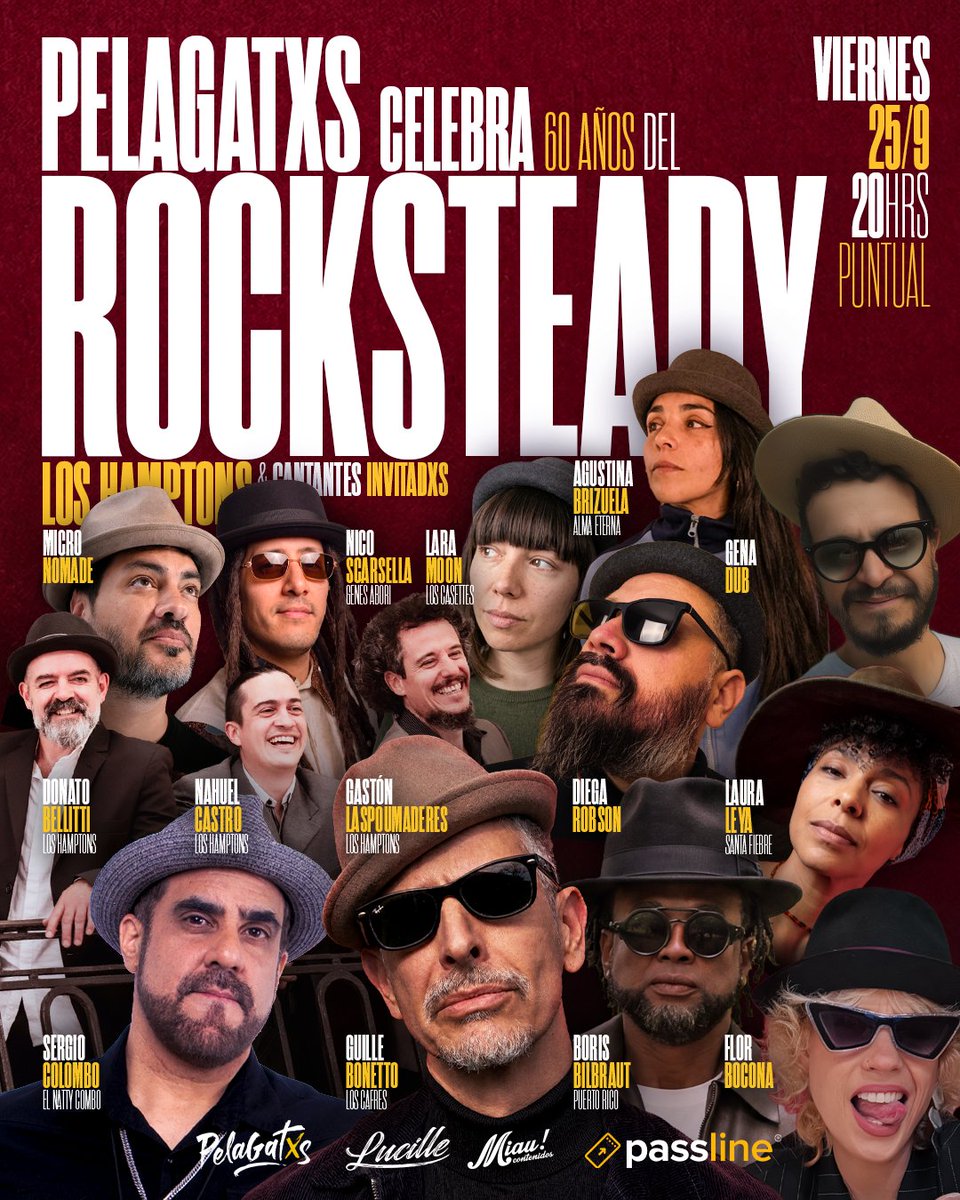 PelaGatosReggae's tweet photo. 🔥 ES HOY #VIERNES 
PELAGATXS CELEBRA ROCKSTEADY 🇯🇲🕺🏾 
Esta noche nos encontramos para celebrar los 60 años del #Rocksteady 🔊
📅 HOY, viernes 25 de septiembre
⏰ 20 hs
📍 Lucille, Gorriti 5520, Palermo
https://t.co/1KJrM9TmFA https://t.co/FcOegLl6wR