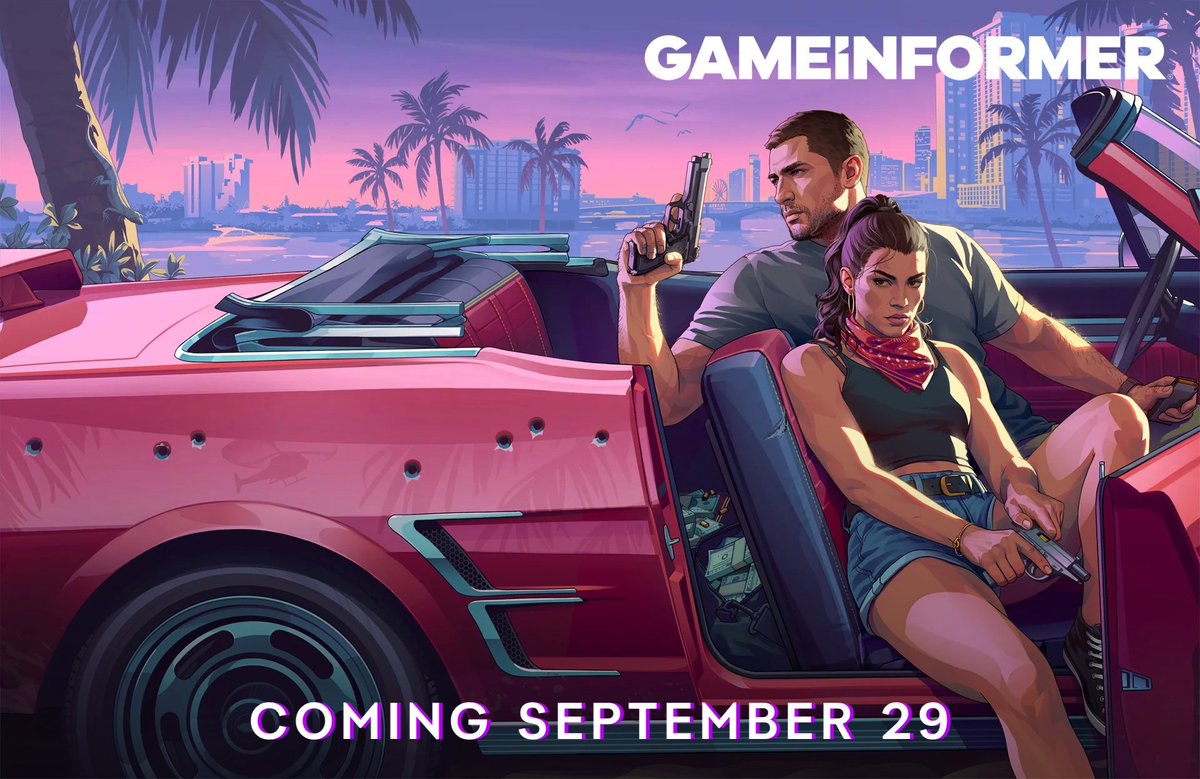 GTAVI_Countdown's tweet photo. New Game Informer GTA 6 cover story details:

- Features 12 new exclusive screenshots in addition to the artwork
- Includes new details about the game’s advanced weather systems that simulate Florida’s less sunny weather phenomena
- Interviews with several lead designers at Rockstar Games with a particular focus on how they brought the game’s setting and Florida parody, Leonida, to life
- The staggering amount of wildlife
- Roaming Leonida on land, air, and sea
- Rockstar’s approach to researching Miami and Florida to ensure it created the most culturally and aesthetically accurate and lifelike world to date
- The digital version will be available on September 29 for subscribers
- The print version will reach subscribers’ mailboxes and in bookstores/newstands in the coming weeks

(Source: https://t.co/cZpg3IdNj2)