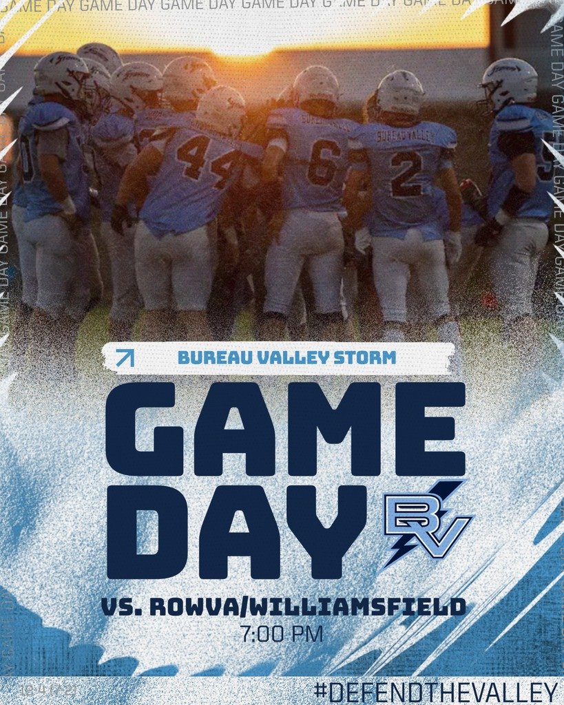 BVHS340's tweet photo. GAME DAY AT STORM STADIUM! ⚡

The STORM hosts ROWVA/Williamsfield tonight at 7 PM! Come for the football, cheer, dance, and marching band. Stay for Bureau County’s best pork chop and a night under the Friday night lights! 

#DefendTheVALLEY #Entry #FN5GL @tmobile @bvhs340 https://t.co/bJfPywQ5Wq