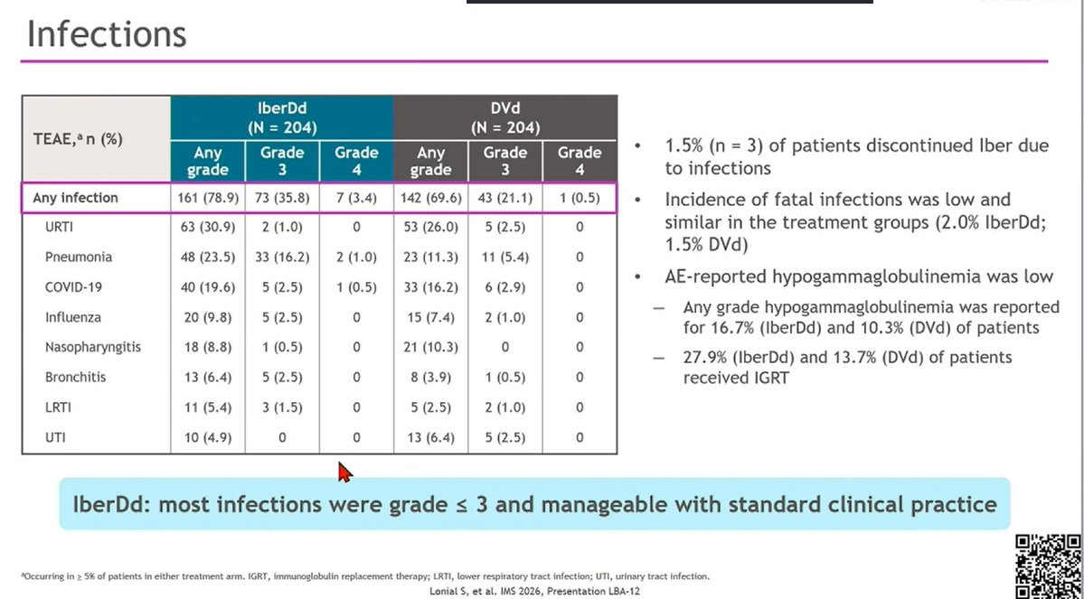 EXCALIBER-RRMM — Infections: any-grade 78.9% (IberDd) vs 69.6% (DVd), mostly manageable