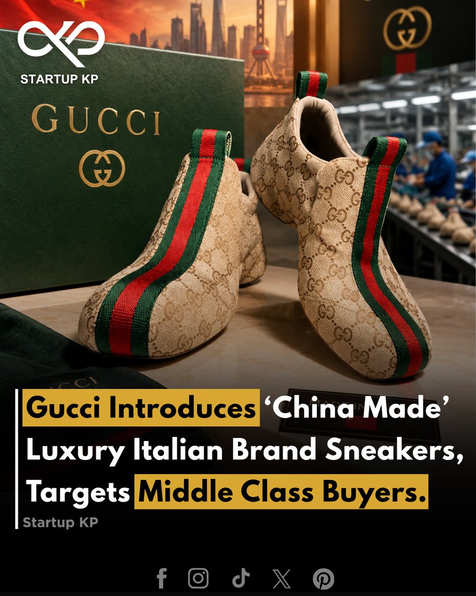 theStartupkp's tweet photo. Gucci has introduced new luxury sneaker models carrying a “Made in China” label, marking a departure from its long-standing Italian footwear manufacturing tradition.
#thestartupkp #gucci #MadeInChina #luxuryfashion #sneakerslover #BusinessNews #fashionindustry #GlobalBrands https://t.co/CHMrERUGFM