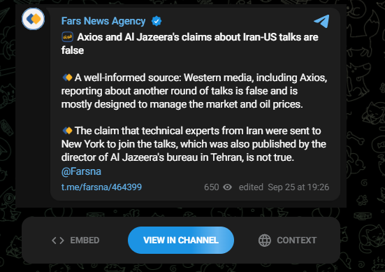 LiveSquawk's tweet photo. Iran Denies Reports Of US-Iran Talks, Calls Them Market Management - Fars
https://t.co/omtujKSgOr https://t.co/TL9YB7M9aO