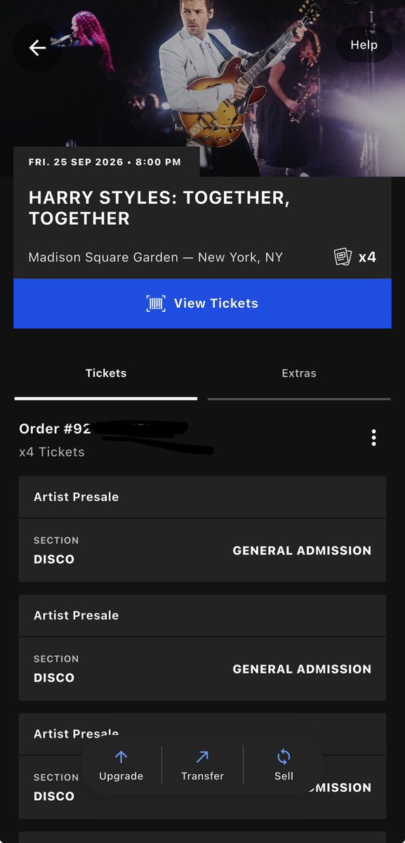 lauriedoyyle's tweet photo. I’m desperately trying to get rid of my 4x Harry Styles tickets for tonight at Madison Square Garden — New York, NY

• Section: Disco General Admission 

• Asking for $150 each 

• DM me if interested https://t.co/SvNkWY3Szf