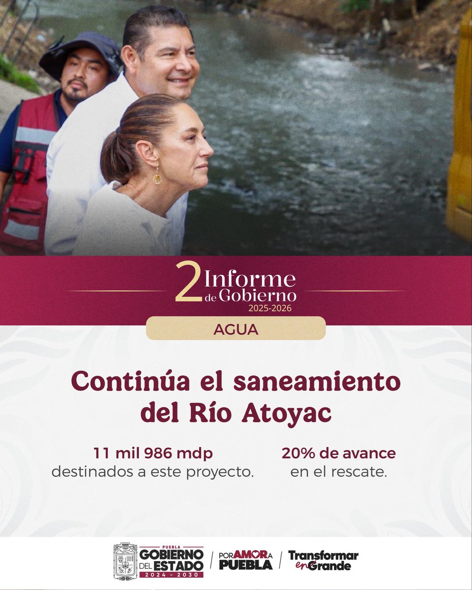 armentapuebla_'s tweet photo. Puebla avanza con infraestructura para sus familias 🧑‍🧑‍🧒‍🧒 y con el saneamiento del Río Atoyac🏞️, de la mano de nuestra presidenta, la Dra. @Claudiashein. 🙌🏻🇲🇽

#HonestidadYResultados https://t.co/Q0OjfLWAaI