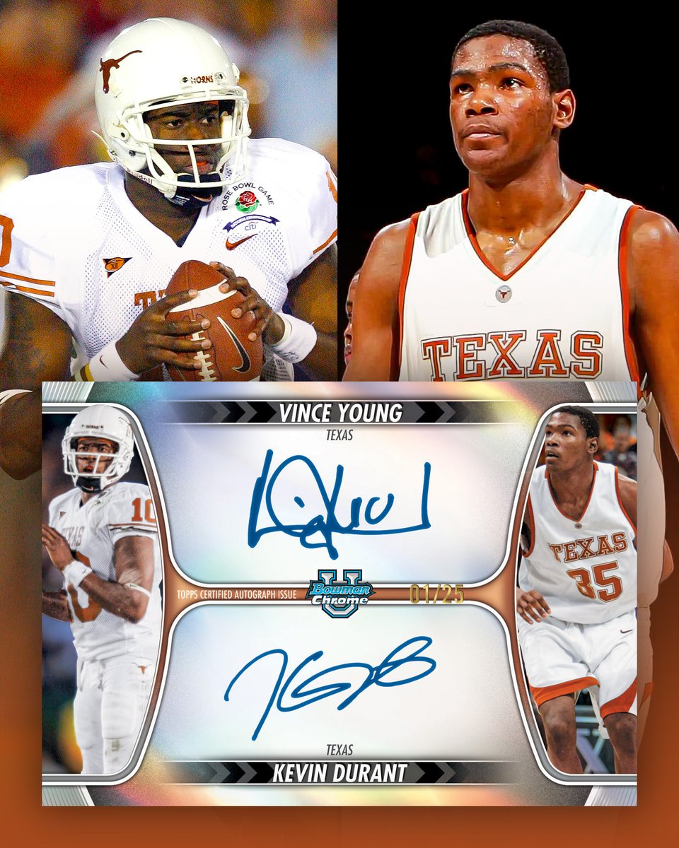Topps's tweet photo. Kevin Durant &amp; Vince Young have dual autographs in Bowman Football 🔥 https://t.co/rauvLpC1n8