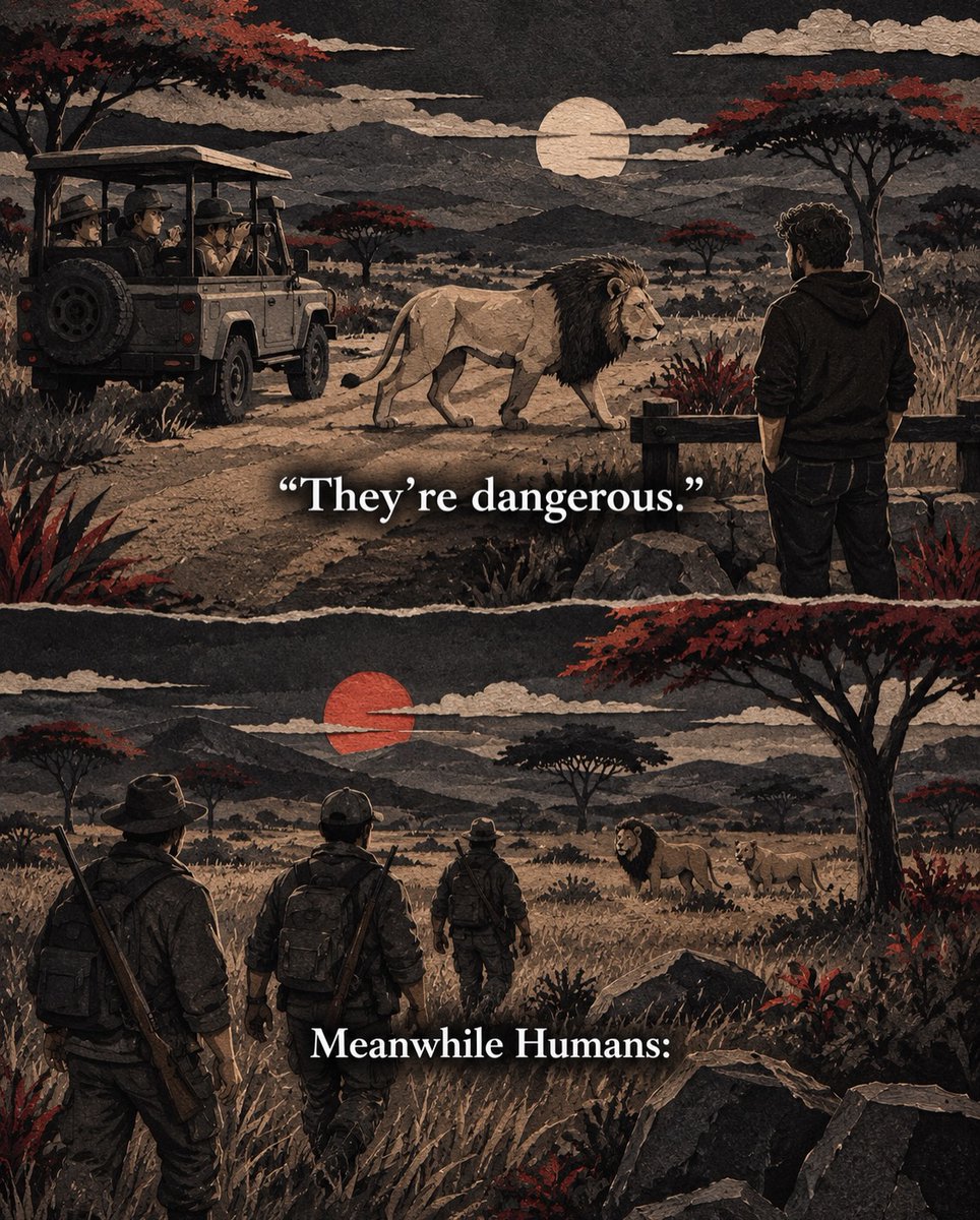 MichaDeninno's tweet photo. We call animals dirty, dangerous, or disruptive, then forget we built cities on their forests, polluted their rivers, and filled oceans with plastic. They’re not invading our world. We built ours inside theirs. https://t.co/NNq3KkbRz3