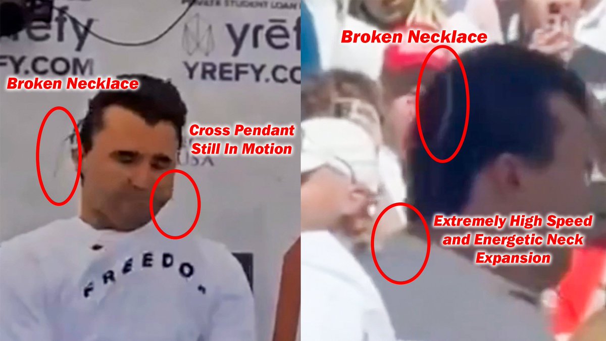 Reality4M14180's tweet photo. @TobbinIsrael @Ncrolltide21 @paramounttactcl Bullet strikes CK. 1st movement is the shirt in the back from the bullet hitting his spine. This throws the necklace back, his neck swells out on all directions breaking the necklace, yanking the necklace in the front of this shirt up, the energy ripples thru his body. https://t.co/ZLVQVtBhg0