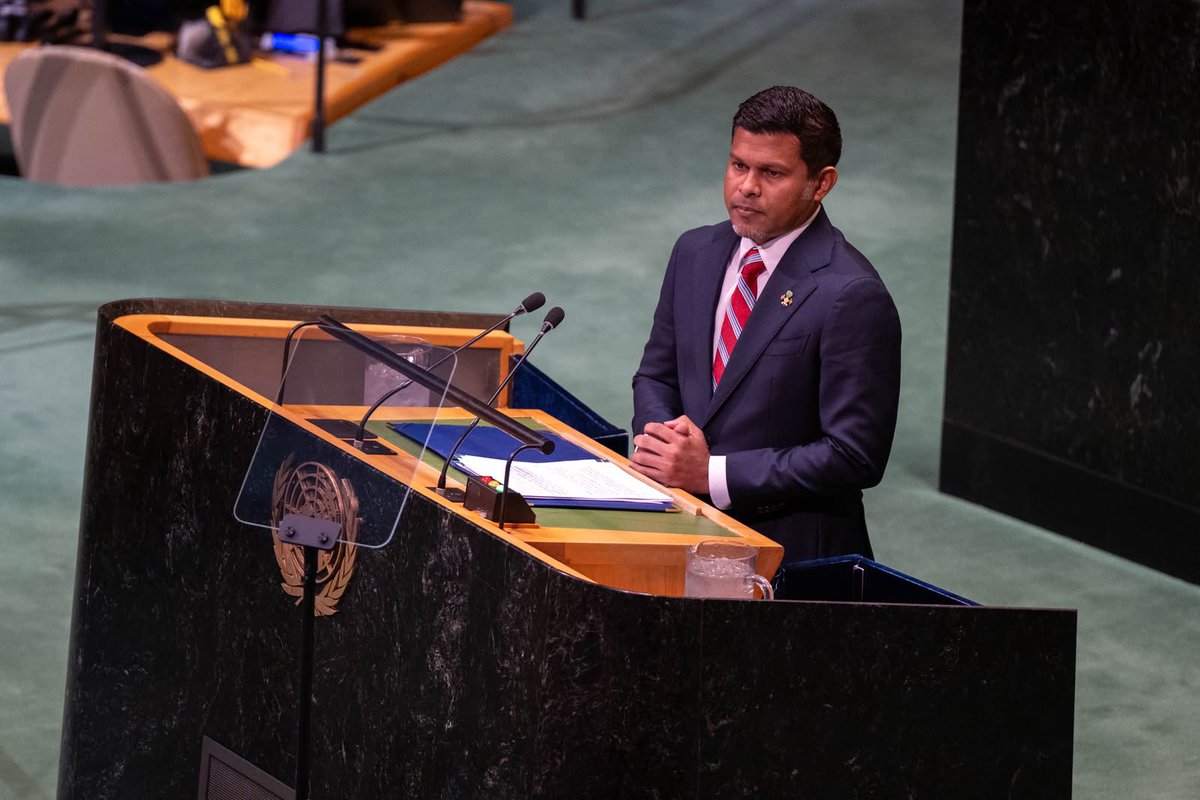 IruthishamAdam's tweet photo. 🌍For #Maldives, climate change is about sovereignty.

Rising seas may alter our shores. But they will not erase our statehood, rights, maritime entitlements, and national agency.

We will adapt, innovate and build. But resilience requires climate finance to reach #SIDS at the scale, speed, and on the terms required.

"Implementation must be the measure of commitment." 

#COP31 must deliver. The 2030 Agenda must move faster. ABAS must turn into measurable progress.

That future depends on a healthy, sustainably managed ocean. The first #BBNJ COP must deliver from day one.

@presidencymv 
@MoFAmv 
@MVPMNY 
@MDVinGeneva 
#MDVatUNGA81