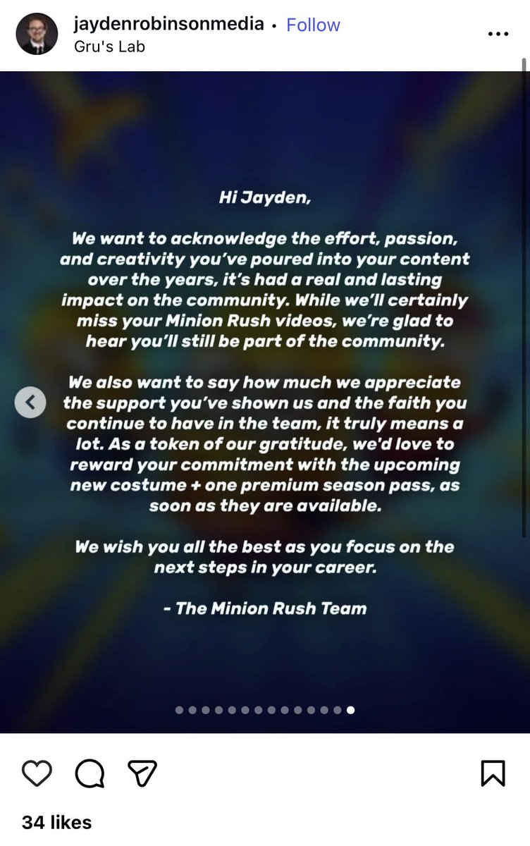 MinionRushNews's tweet photo. Jayden Robinson on Instagram.
He will be receiving the final minion added to the game 💛
https://t.co/mcaI2H3igS https://t.co/p2k9tPcNdR