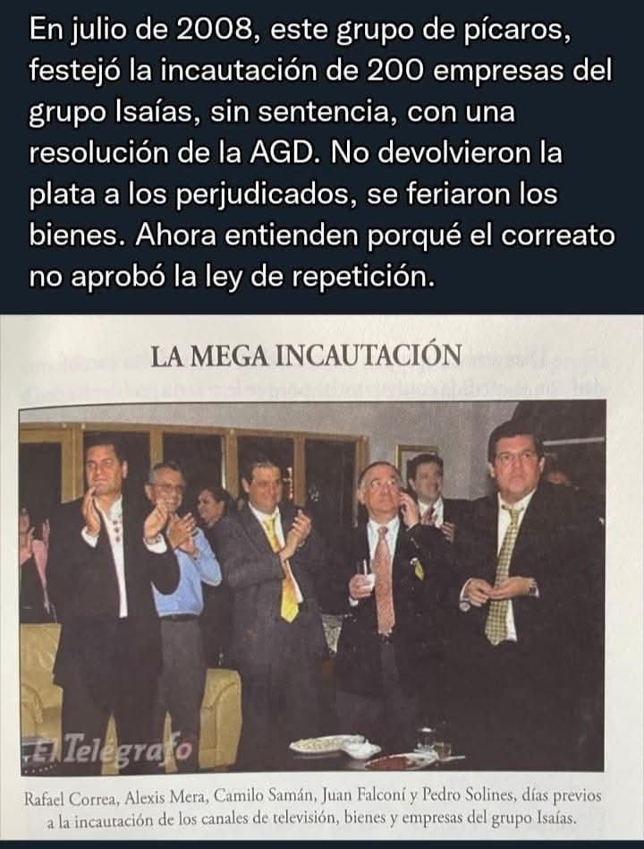HernanD92091082's tweet photo. Se acuerdan cuando bailaban en chulla pata por la incautacion realizada a los Isaias, que también eran otras pícaros, pero todo estaba friamente calculado, se alzaron con todo, quebraron y se llevaron lo que más pudieron y los acreedores de Filanbanco, sigan esperando SÁTRAPAS https://t.co/OZgtwng51c