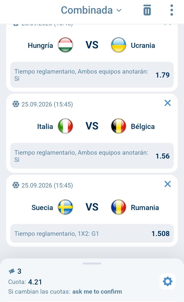 ClubBrujas's tweet photo. Combinada Uefa Nations league
Viernes 25 Septiembre
2 partidos ambos Anotan, más el triunfo de Suecia 🇸🇪 
Apuestalo en 1XBET
Registrate, Aquí 👇👇⚽💰 
https://t.co/afCBmjW4bG

#UefaNationsleague #Uefa #Sweden https://t.co/WmJfVF20Xn