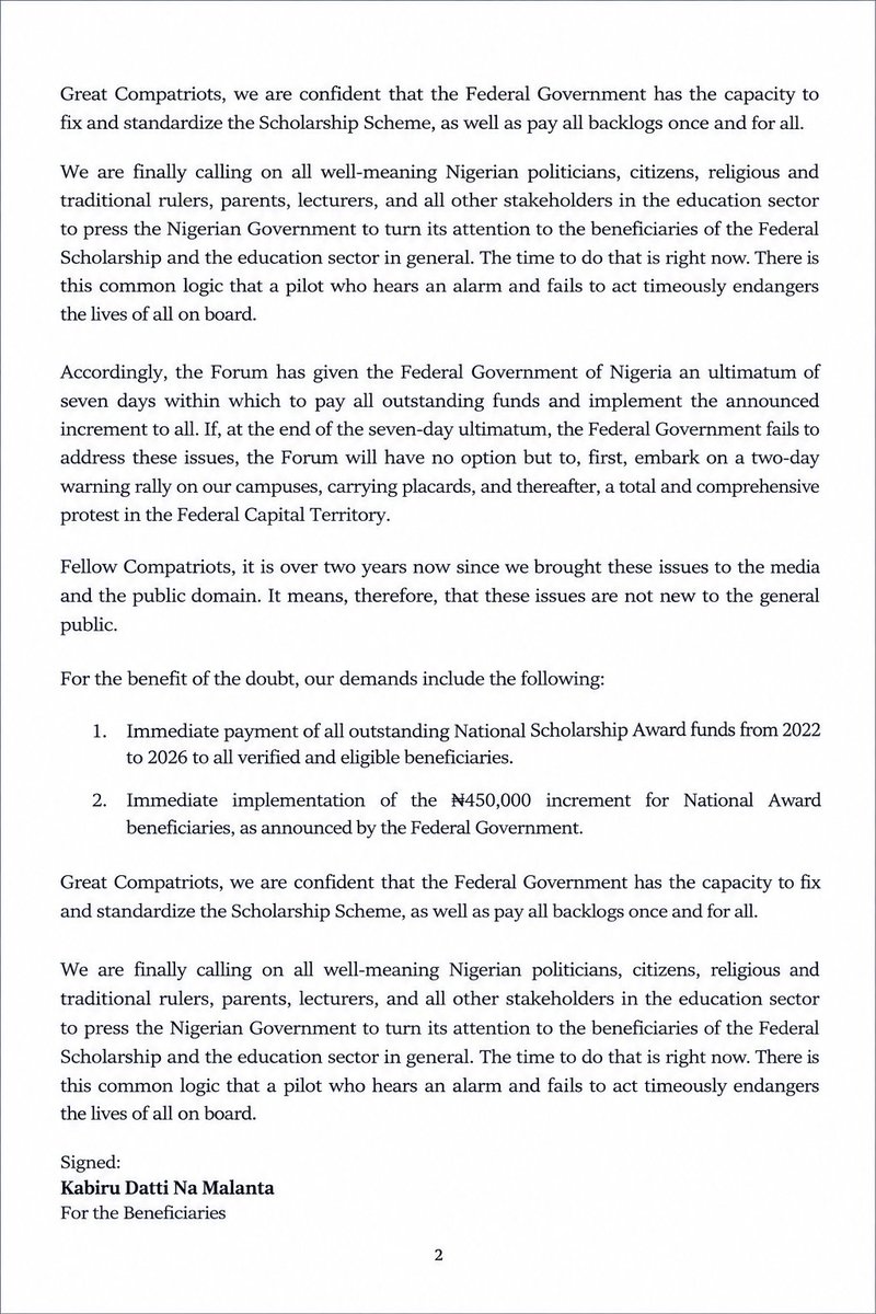 FSBeneficiaries's tweet photo. NOTICE OF PROTEST ACTION

Cc
@DrTunjiAlausa 
@NigEducation 
@NGRPresident 
@NGRSenate 
@nassnigeria 
@atiku 
@PeterObi 
@bashirAhmaad https://t.co/tI3G2WdZXM