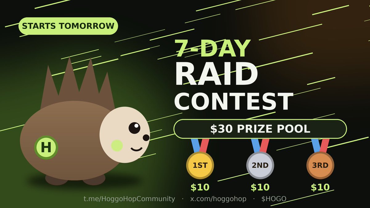 hoggohop's tweet photo. 🚨🦔 HOGGO HOP 7-DAY RAID CONTEST IS COMING! 🦔🚨
Think you can raid? 😂🔥 PROVE IT.
We're running a 7-DAY RAID CONTEST starting TOMORROW with a total prize pool of $30! 💰
🏆 3 WINNERS
🥇 1st — $10
🥈 2nd — $10
🥉 3rd — $10
📝 RULES
✅ Raid HOGGO HOP posts consistently
✅ Stay active throughout the full 7 days
✅ Quality + consistency matter
✅ Engage with other raiders and the community
✅ No disappearing after day 1 😂
✅ Winners will be selected based on overall active participation
⏰ STARTS TOMORROW — 7 DAYS ONLY!
If you're going to raid, RAID HARD. 🦔🔥
If you're going to disappear, don't even enter 😂
💬 Join the community: https://t.co/MfjWrRF4z5
𝕏 Follow:
LET THE RAID BEGIN! 🚀🦔
 https://t.co/6X9HDde7U0