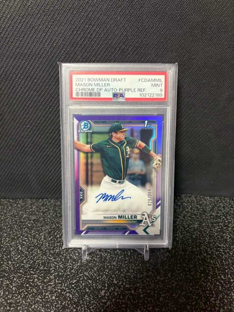Memosn8g's tweet photo. Athletics

Topps Bowman
Mason Miller 
1st bowman auto /250 PSA9

Topps Bowman
メイソン・ミラー 
1st bowman 直筆サイン
250枚限定 PSA9 https://t.co/H0IcLm4kiG