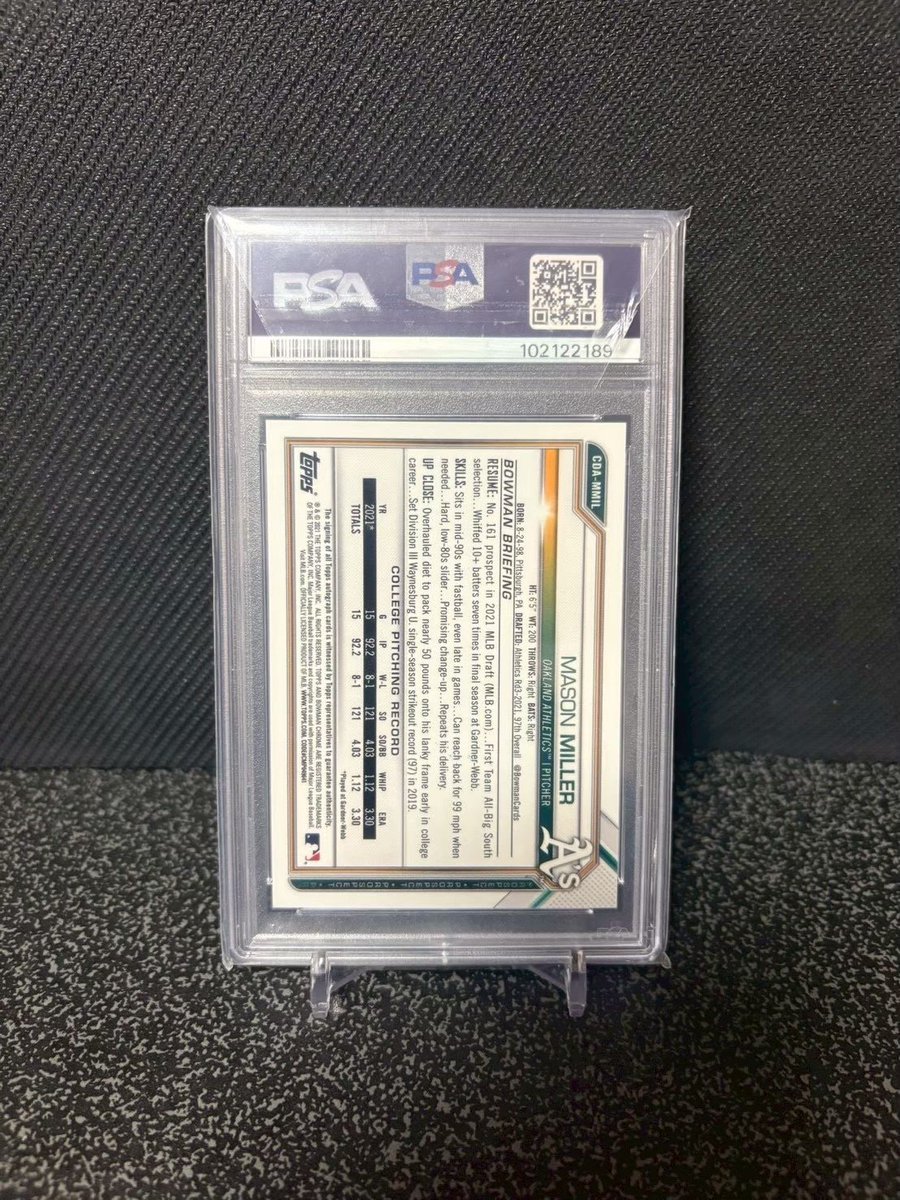 Memosn8g's tweet photo. Athletics

Topps Bowman
Mason Miller 
1st bowman auto /250 PSA9

Topps Bowman
メイソン・ミラー 
1st bowman 直筆サイン
250枚限定 PSA9 https://t.co/H0IcLm4kiG
