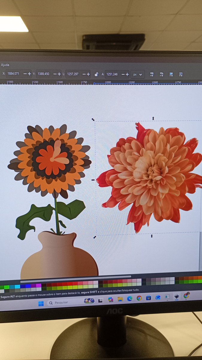 saturninine's tweet photo. um vaso de flor de crisântemo feito em vetores que eu ainda tô fazendo 🏵️🧺🌿
#inkscape #WIP #vetorial #flor #crisantemo #art https://t.co/N4UApCpgDS