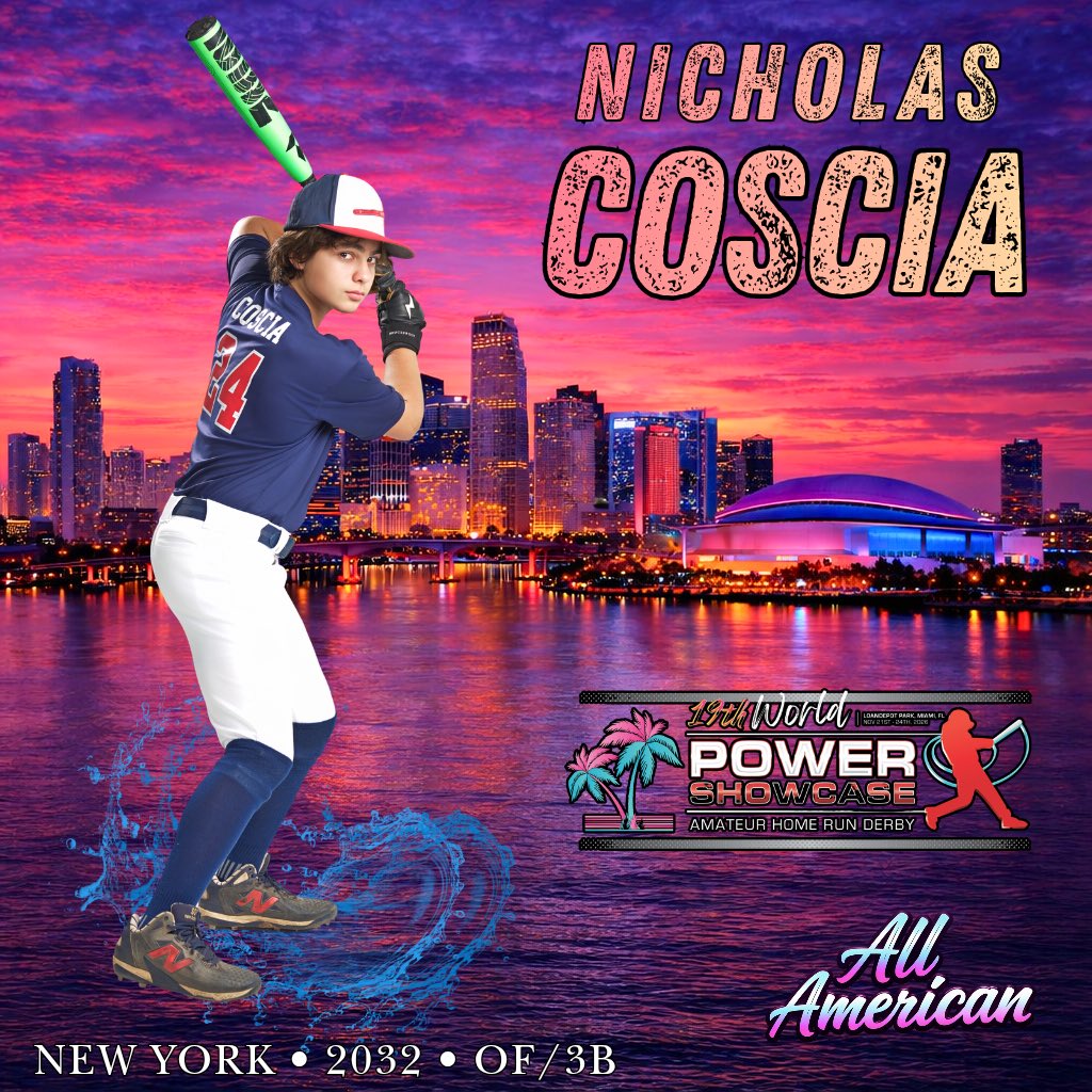 PowerShowcase's tweet photo. The 19th Annual World POWER SHOWCASE is pleased to announce that ‘32 Nichols Coscia (Mamaroneck M.S., Mamaroneck, NY) OF/3B - Student-Athlete & Top National Power-Hitting Prospect will proudly represent New York in the renowned 13U Home Run Derby and during the Rookies All-American Classic Game. The event is being held at beautiful loanDepot Park, home to the Miami Marlins, from January 16th through the 18th. Congratulations, Nicholas ~ You are a POWER SHOWCASE All-American. Stay tuned to see who’s next! #powershowcase #bombsaway #miamimoonshots #southbeachsluggers⚾️ ⚾️