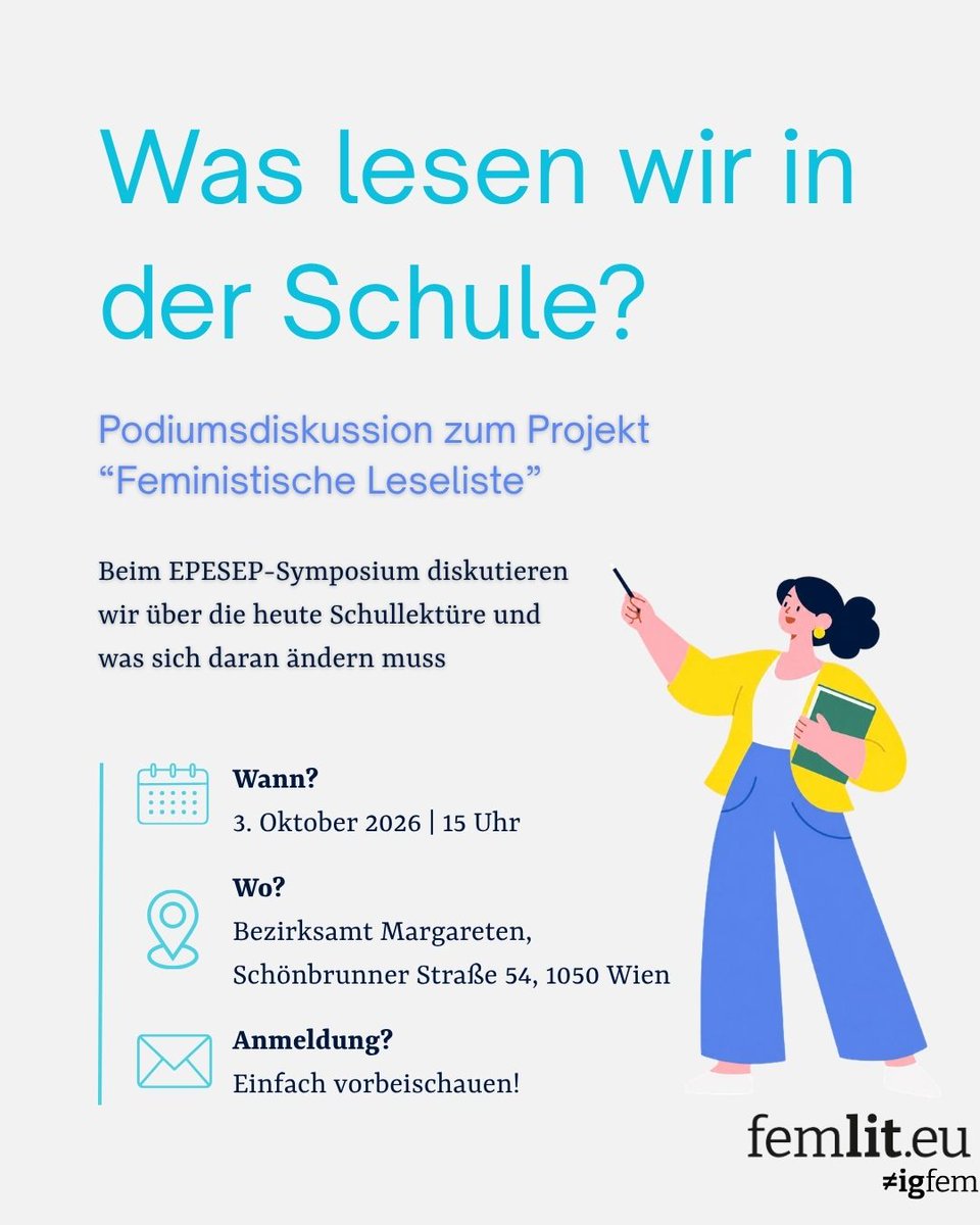 igfemat's tweet photo. Wir laden herzlich zur Podiumsdiskussion ein!

Am 3. Oktober ab 15:00 diskutieren wir im Rahmen des EPESEP-Symposiums über die Relevanz von geschlechtergerechten und diversen Leselisten in Schulen. 
Was lesen wir eigentlich in der Schule? (2. Teil folgt.) https://t.co/BkClJtg4If