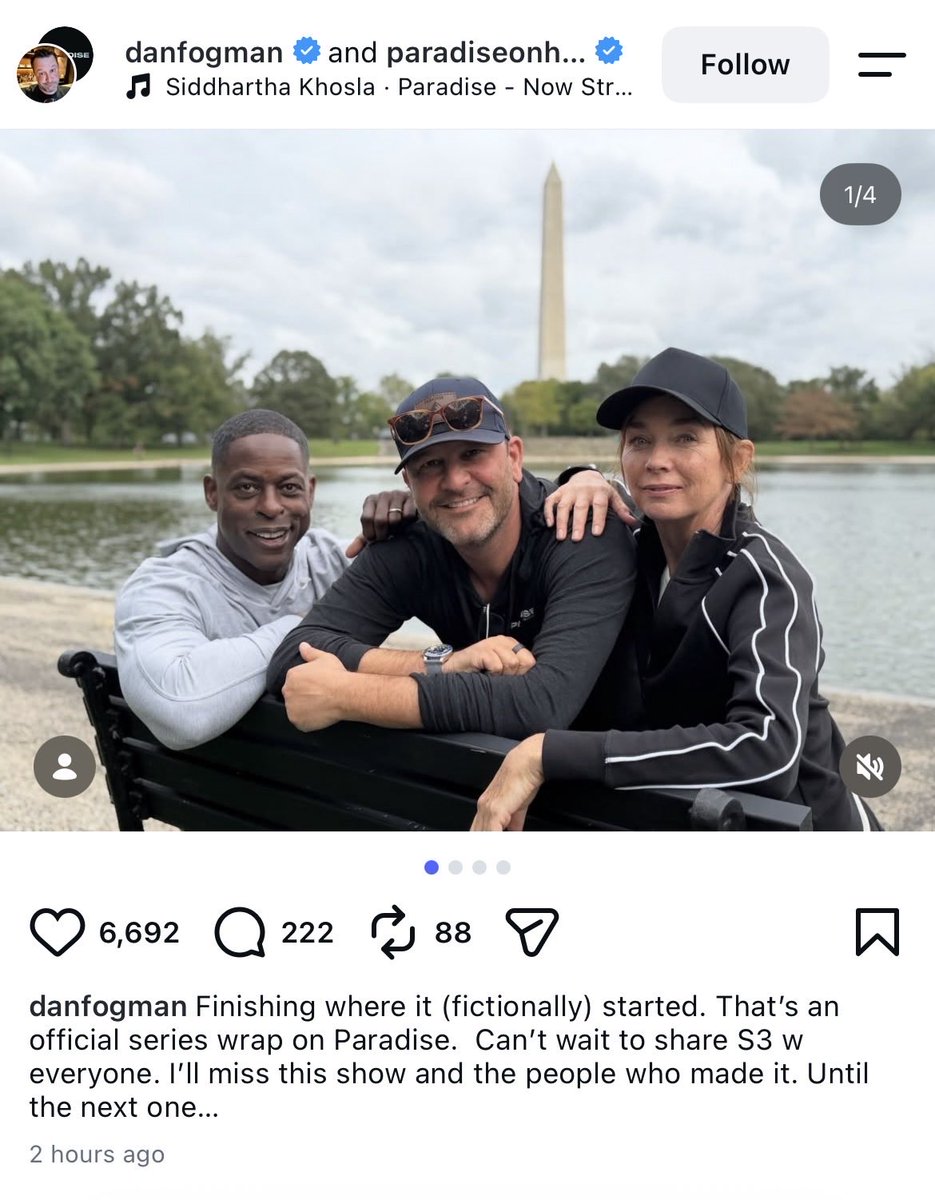 ddiamond's tweet photo. PARADISE’s Dan Fogelman said today the series has wrapped after filming in DC

spotted: Sterling K. Brown and Sinatra

cc @thewatchpod https://t.co/qG1pRQW8NB