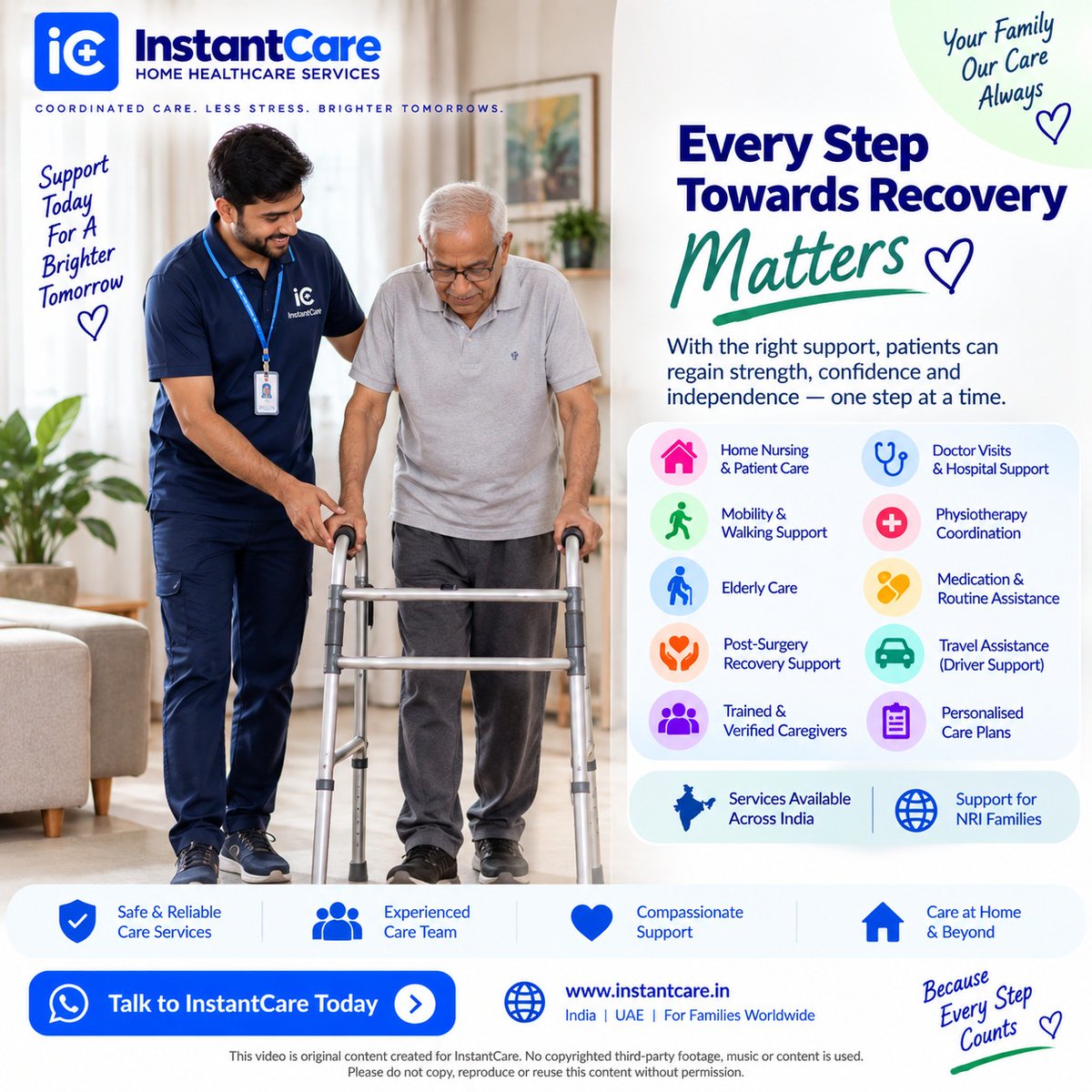 JoeKatzen2mkb's tweet photo. Every step toward recovery matters. InstantCare provides professional home healthcare across India, including nursing, elderly care, mobility support, medication assistance, physiotherapy coordination, and post-surgery care. Support for NRI https://t.co/1hmGkWEmcM