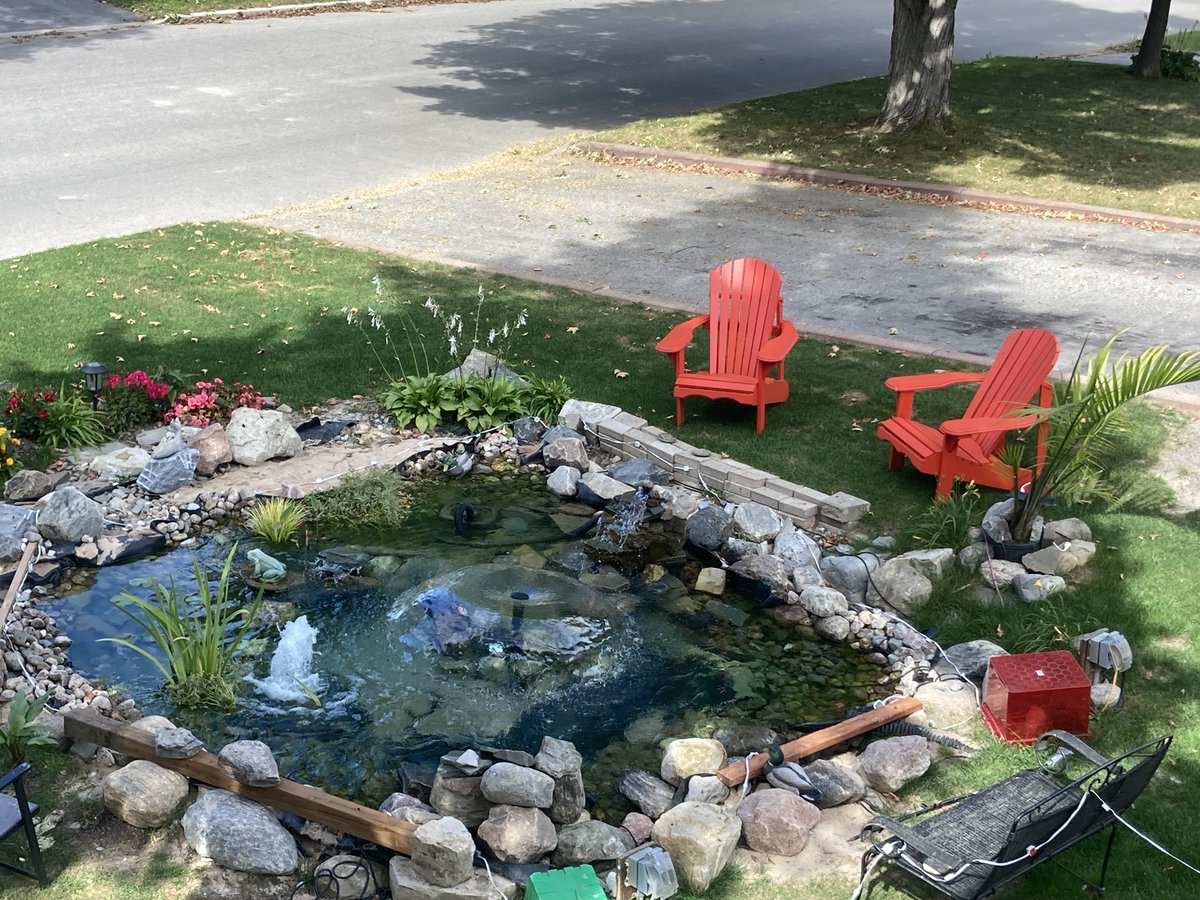 Mikeggibbs's tweet photo. A very generous kind neighbour a few streets away, who I only just met a few weeks ago, gave us these amazing Muskoka chairs for the pond!!!!!

We woke up this morning and there they were. 

So I want to profusely thank her in case she sees this.

We are so privileged to live amongst a very supportive loving community of people here in the Southwood neighbourhood of Ajax.