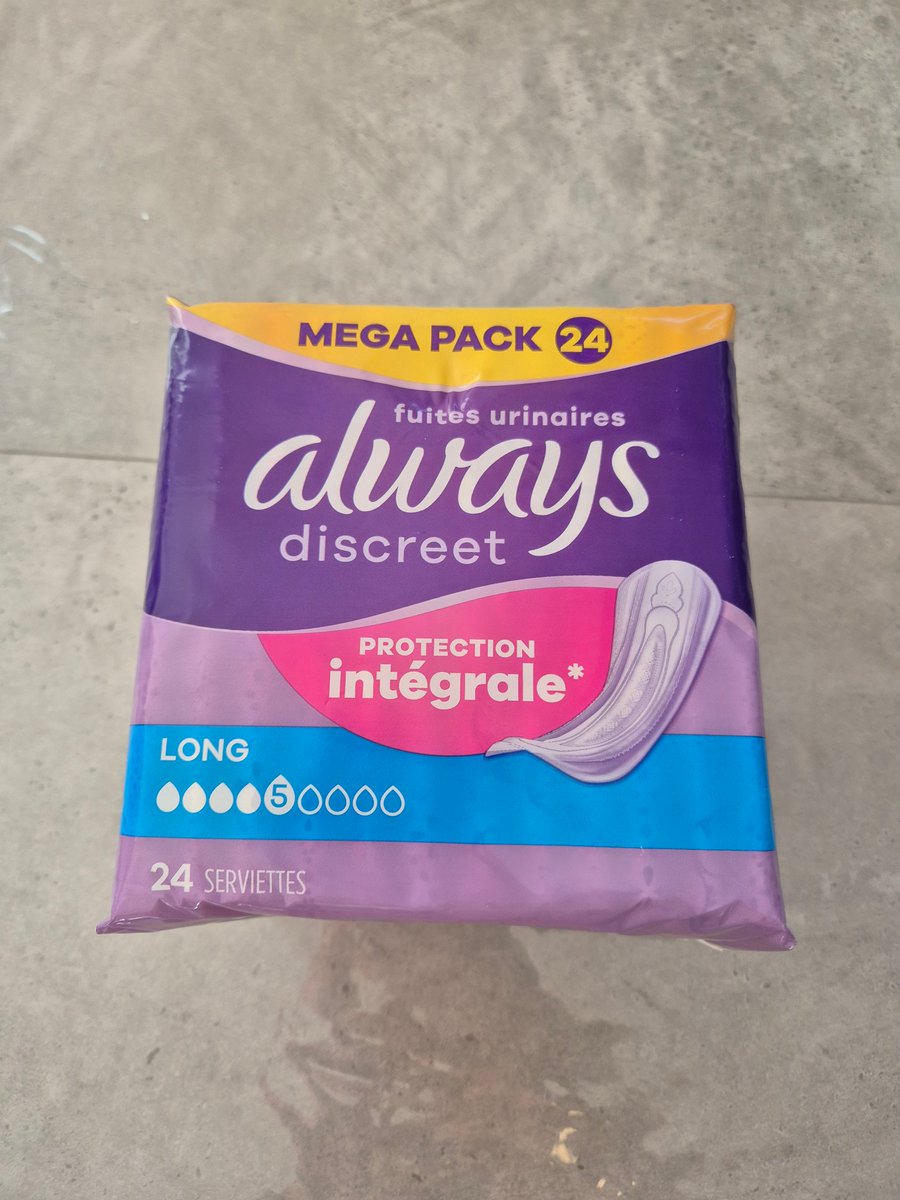 pascalwieczo's tweet photo. Les serviettes pour fuites urinaires Always Discreet Long vous offrent  une protection intégrale très discrète. Chaque serviette a été conçue  pour vous offrir une protection fiable contre les fuites https://t.co/mihcv6aXMp