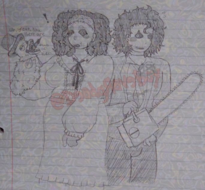 DeadGraveBoy's tweet photo. I didn't draw them holding hands but I am a man of my word.
Dr. Futterman: "Oh great. Now there's TWO of them."
#tcmtwt #tcm #bubbasawyer #leatherface #outlasttwt #mothergooseberry #gooseberry #drflutterman #traditionalart #art #supportrealartists (one of my #favoritedrawing) https://t.co/ZmGdL3NjD2