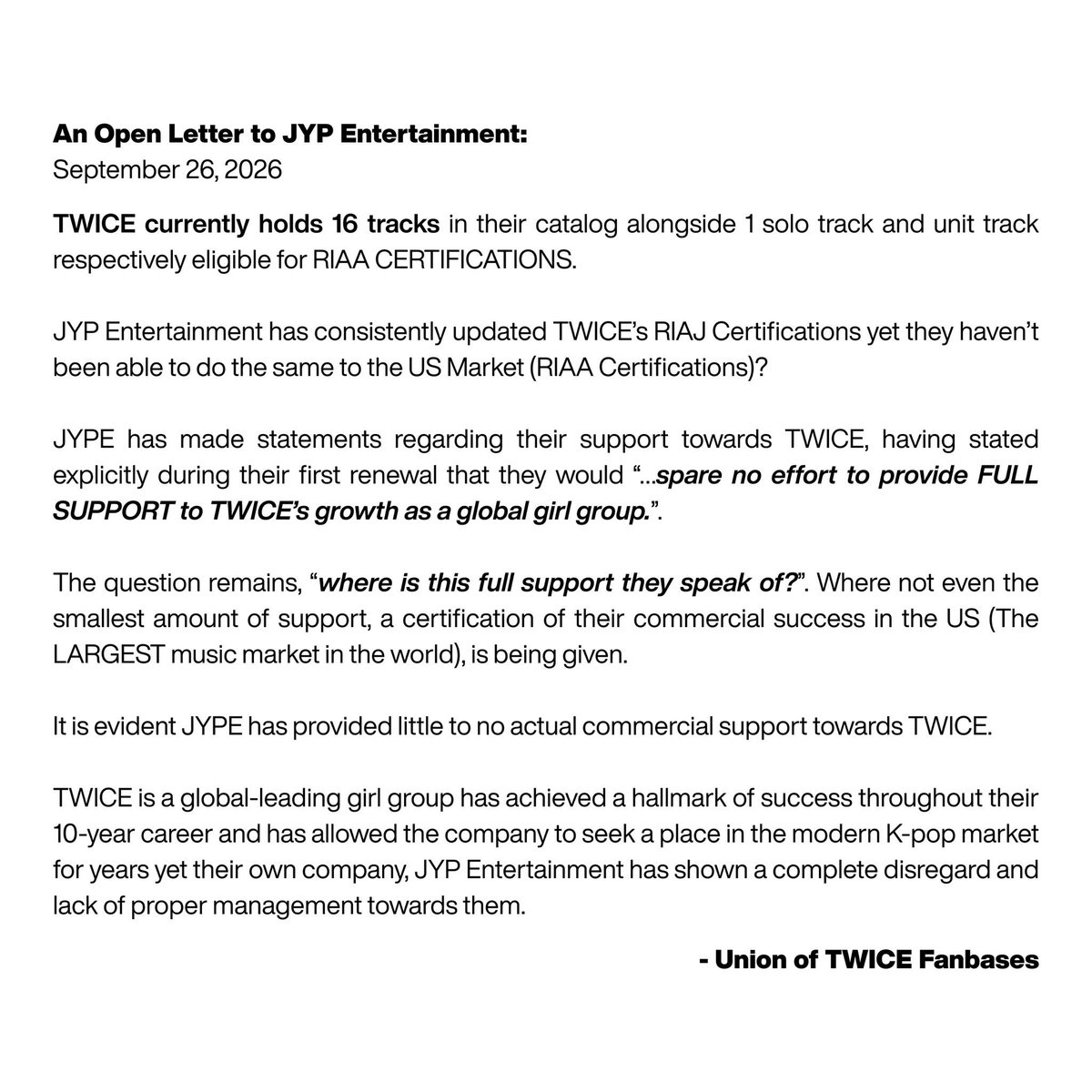 ckpiDubu's tweet photo. ⚠️⚠️⚠️

SUBMIT TWICE SONGS TO RIAA
#TwiceDeservesMore 
#TWICE_RIAA_RECOGNITION
#JYPE_RESPECT_TWICE 
@jypnation @RepublicRecords https://t.co/KUxmBBG63p