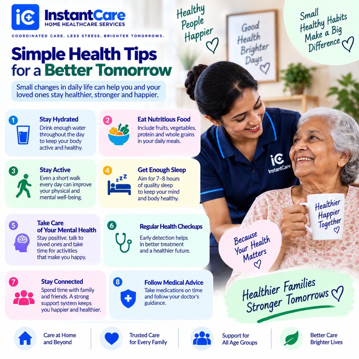 JoeKatzen2mkb's tweet photo. Small daily habits build a healthier future: stay hydrated, eat well, stay active, sleep sufficiently, care for your mental health, get checkups, stay connected, and follow medical advice. InstantCare supports families across India with trusted https://t.co/uEXmThgfxK