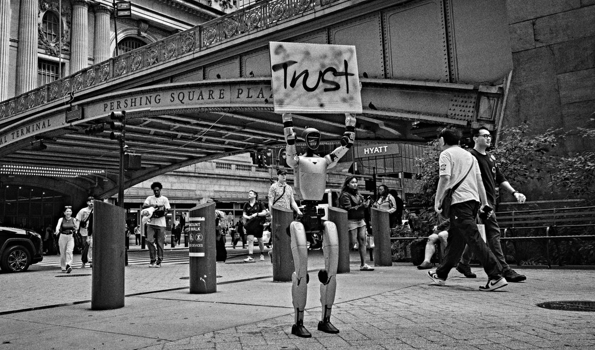 NYCPhotomaker's tweet photo. BREAKING: Bill Gates says. "AI could cause a billion deaths." Meanwhile in New York City... #studyofthestreet https://t.co/uluUcTi1pd