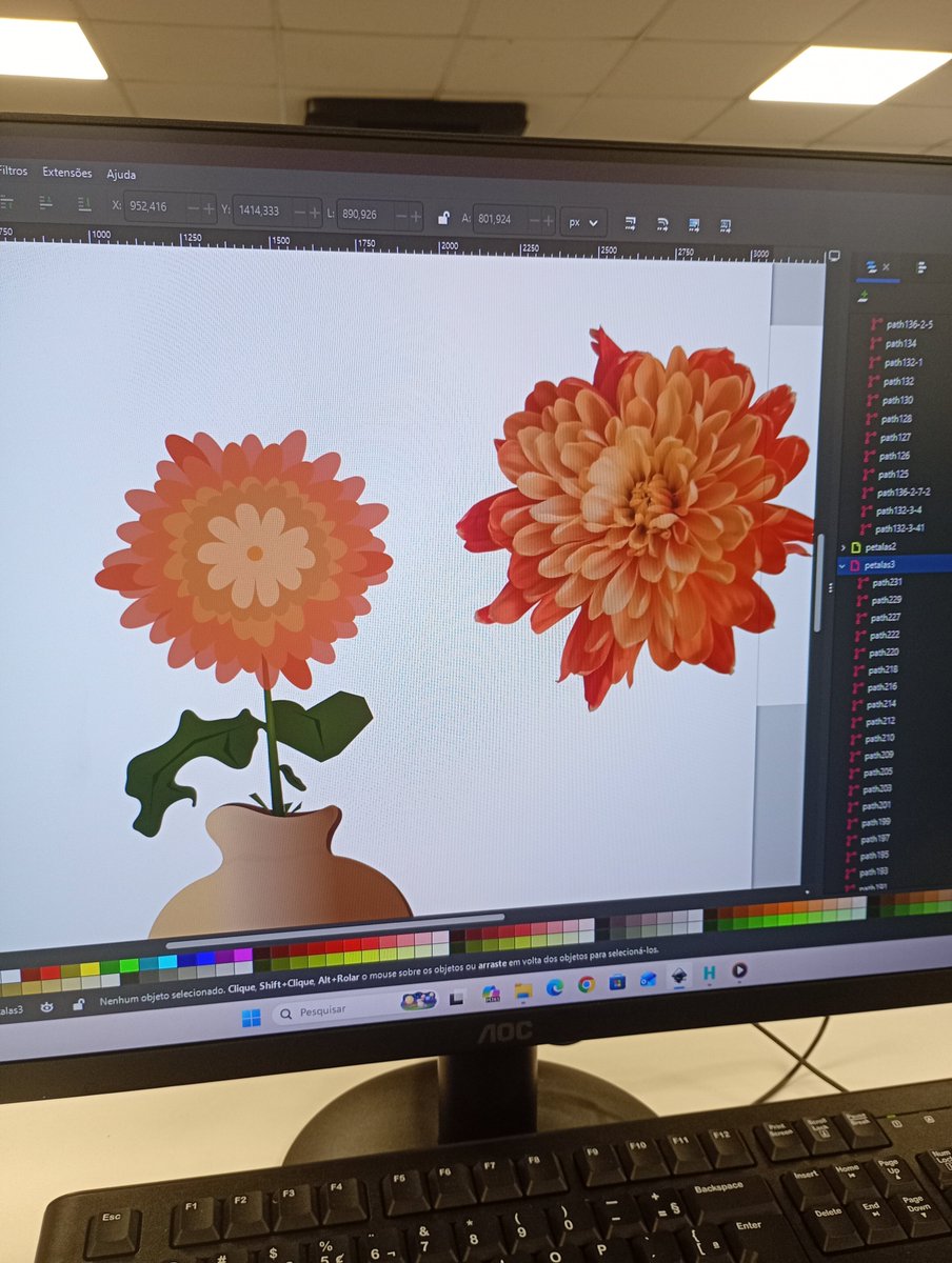 saturninine's tweet photo. um vaso de flor de crisântemo feito em vetores que eu ainda tô fazendo 🏵️🧺🌿
#inkscape #WIP #vetorial #flor #crisantemo #art https://t.co/N4UApCpgDS