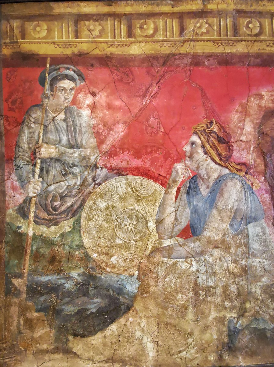 antmoose's tweet photo. You were never mine, never mine. This #FrescoFriday we're admiring a #megalography, a large-scale #fresco, from the Villa of P. Fannius Synistor at #Boscoreale, now in the #MANN. Perhaps the woman is Stateira II, dejected that #Alexander preferred #Hephaestion. https://t.co/p2OczcK0vA