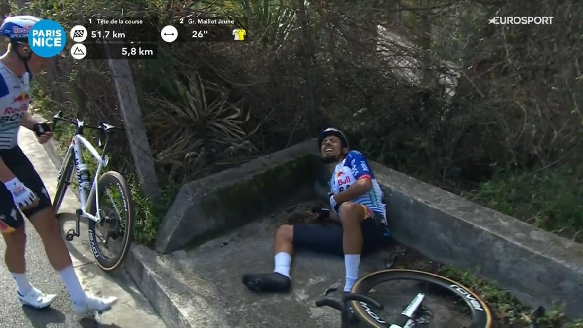 Sonja_Neteu's tweet photo. @akmargop El 15-mar-2026, Daniel Martínez sufrió una caída en el km 52 de la última etapa de #ParisNice. A pesar del dolor provocado por las heridas del  accidente, logró continuar en carrera con la ayuda de dos compañeros y mantuvo con éxito su segundo puesto en la clasificación general. https://t.co/S2h8tmjKbk
