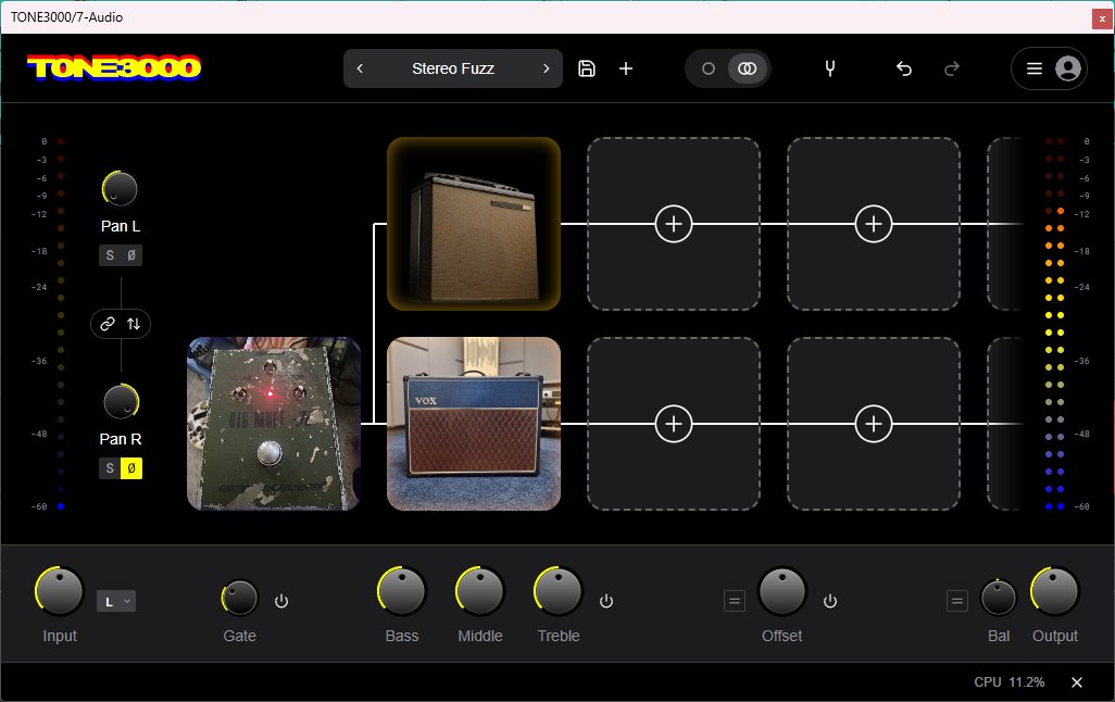dynastic's tweet photo. loaded up the "stereo fuzz" preset on the tone3000 plugin and my sovtek big muff capture was in there??? @tone30000 does this pull from my NAM folder somehow or did you guys use this in an official preset? https://t.co/4aXxGfU74B