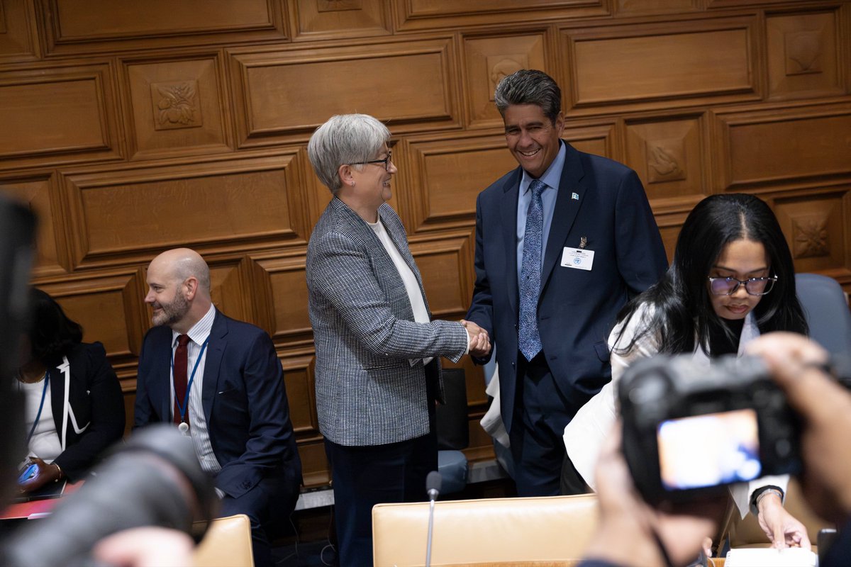 SenatorWong's tweet photo. Today I joined Pacific Islands Forum Leaders and UN Secretary-General António Guterres in New York as we work to elevate Pacific voices and priorities. In an uncertain world, Pacific regionalism helps shape a peaceful, stable and prosperous region, where sovereignty is respected. https://t.co/afL395Nl5V