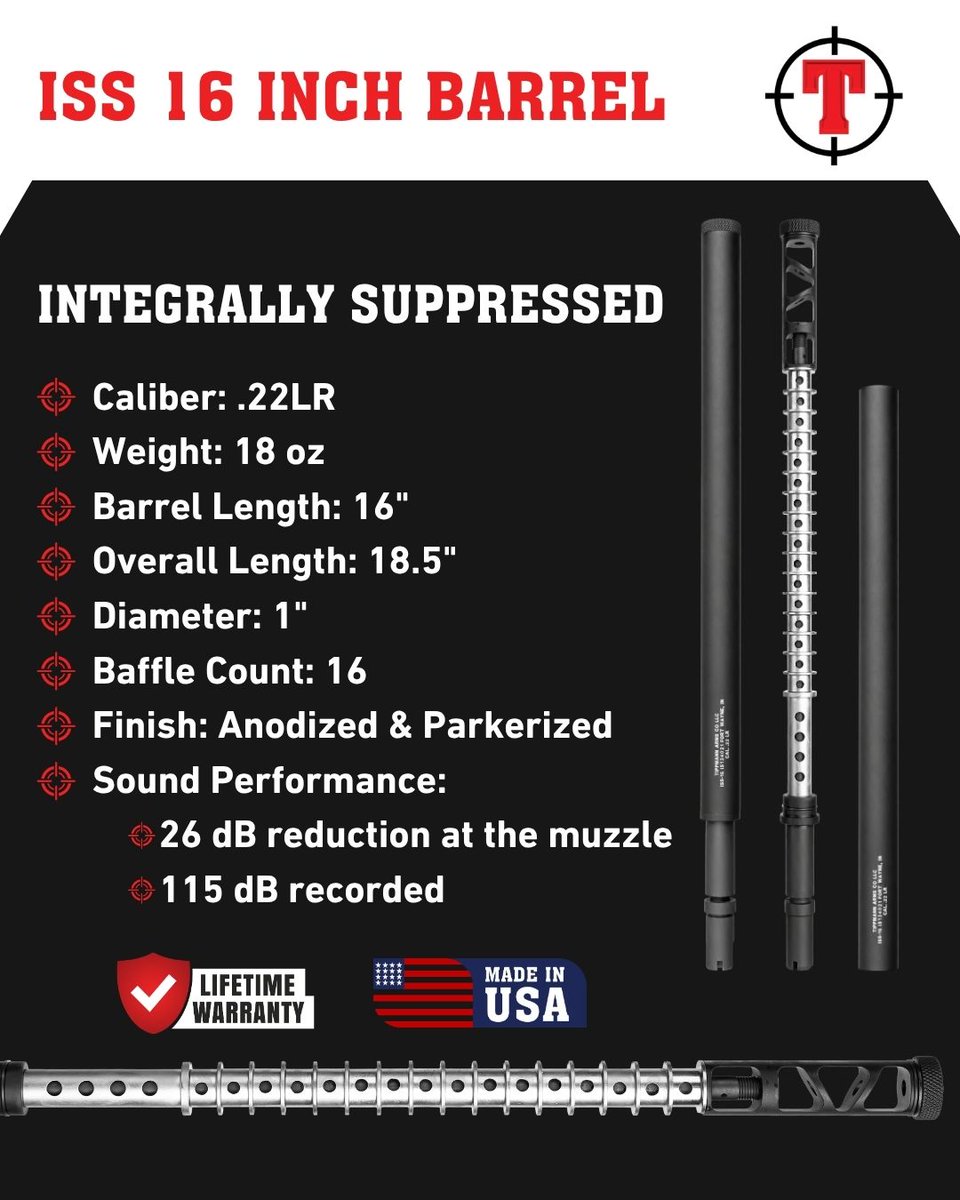 Tippmann_Arms's tweet photo. Already running a GEN3 M4-22? The ISS-16 was designed to fit right in.

This integrally suppressed barrel is a direct-fit upgrade for GEN3 Tippmann Arms .22LR rifles and pistols, with no gunsmithing required.

#TippmannArms #ISS16 #M422 #22LR #Rimfire #Suppressed #MadeInUSA https://t.co/uCn5cR9vFk