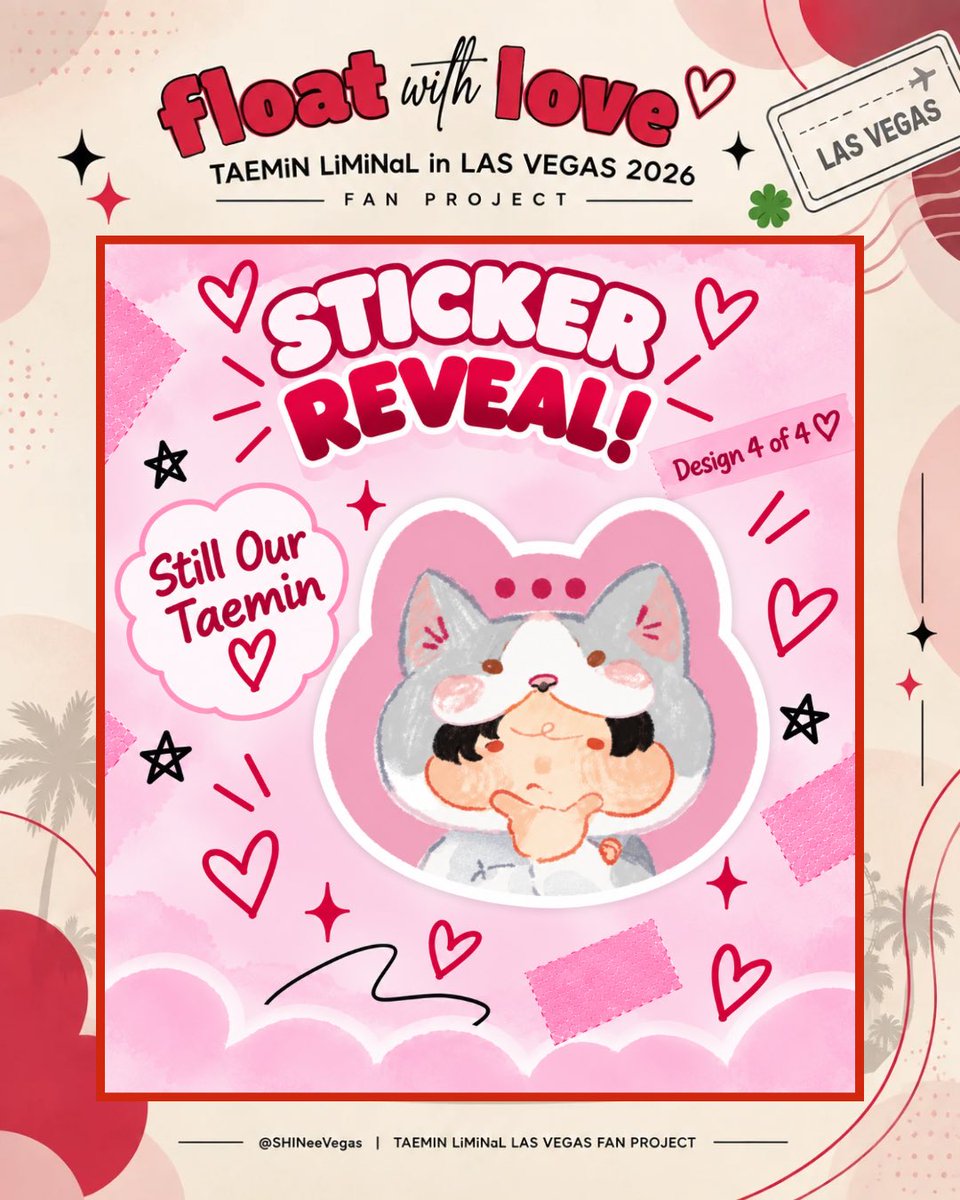 SHINeeVegas's tweet photo. 🩷 STICKER REVEAL 4/4 🩷

Still Our Taemin 🐱💕

Through every new chapter, every change, and every stage of his journey… at the end of the day, he’s still our adorable TAEMIN. 🥹🩷

And that completes our 4 sticker designs! ✨

#TAEMIN #태민 #LiMiNaL #TAEMIN_LiMiNaL_LV https://t.co/8iUQXjVLSr